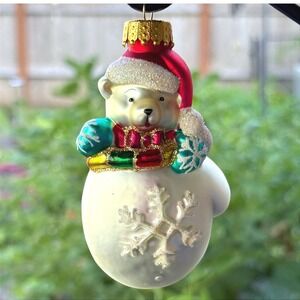 Unique Treasures Polar Bear in Mitten Glass Christmas Ornament